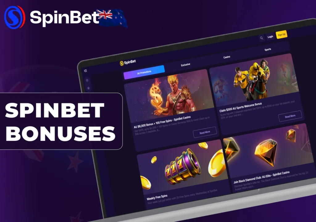 SpinBet bonuses include offers for casino games and sports betting.