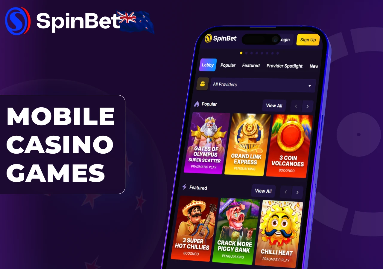 SpinBet app includes slots, live casino, and table games.