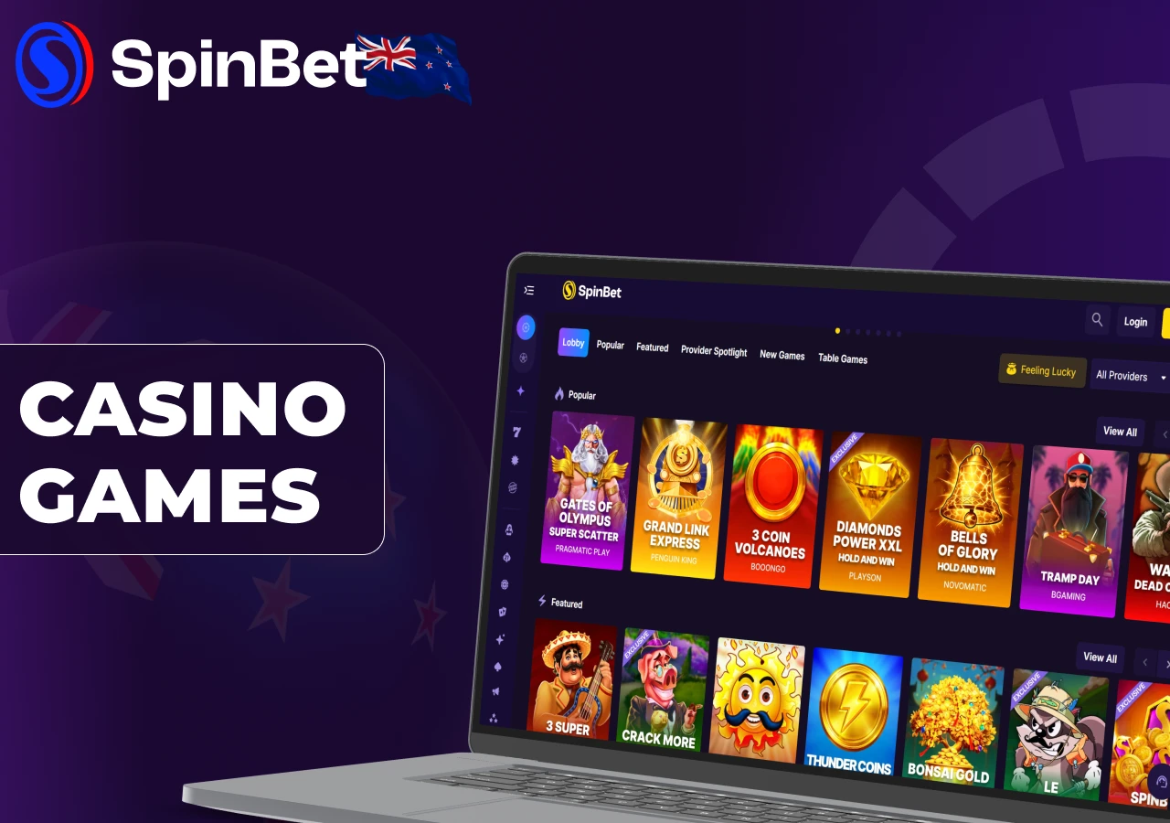 Casino section includes slots, live games, and table games.